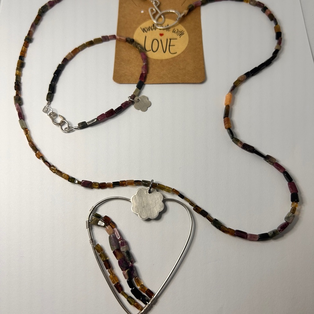 Handmade Sterling Silver Tourmaline Jewelry Set. Necklace & Bracelet